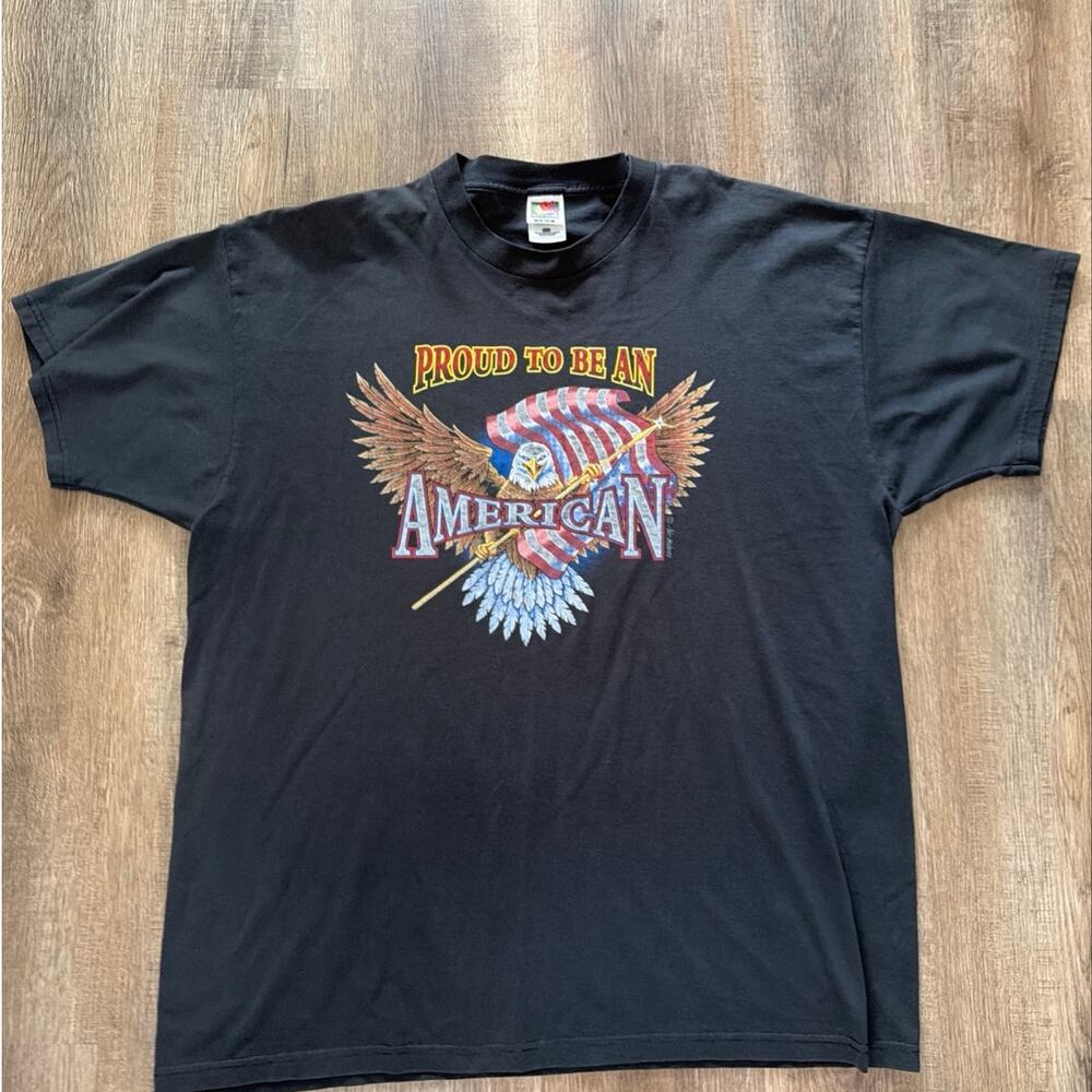 Vtg 90s Fruit of the Loom XXL American Eagle Flag T Shirt USA Patriotic Graphic